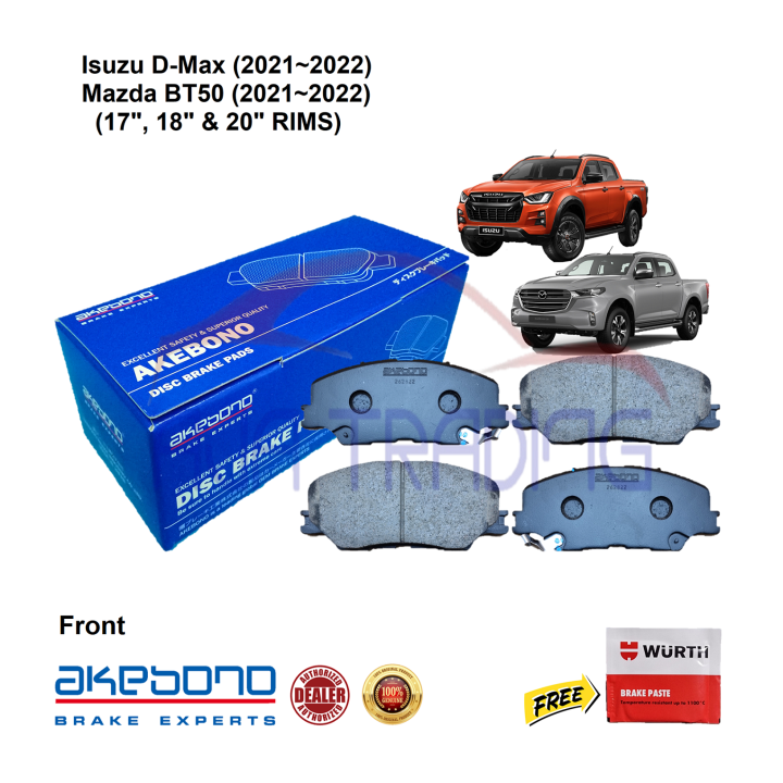 Genuine Akebono Front Brake Pads for Isuzu DMax (20212022), Mazda BT50 (20212022) 17", 18