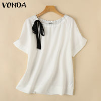 Fancystyle VONDA เสื้อยืดแขนสั้นคอกลมเสื้อยืดสีเรียบจีบลูกไม้แบบลำลองของผู้หญิง #2 (ลำลองเกาหลี)