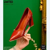 HOT★2023ฤดูร้อนใหม่สิทธิบัตรหนัง Slip-On Chunky รองเท้าส้นสูงผู้หญิงอารมณ์ Pointed Toe Shallow เซ็กซี่รองเท้างานแต่งงานปั๊ม