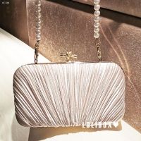 COD 【Hot sale】▨LOLIBOX custom pleated satin clutch bag cheongsam pearl handbag women s evening small bag banquet dress bag