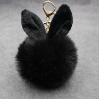 High Quality Fluffy Faux Rabbit Ear Fur Ball Key Chain Holder Pompom Artificial Rabbit Fur Keychain Women Car HandBag Keyring