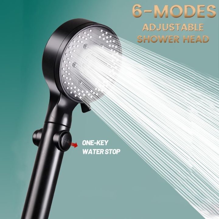 black-adjustable-shower-head-high-pressure-rainfall-water-saving-skin-spa-6-modes-shower-hose-holder-set-faucet-for-hard-water-showerheads