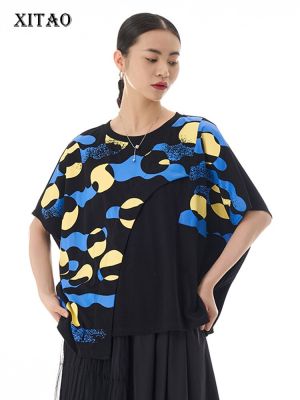 XITAO T-shirts Irregular Patchwork Women Loose Print T-shirts