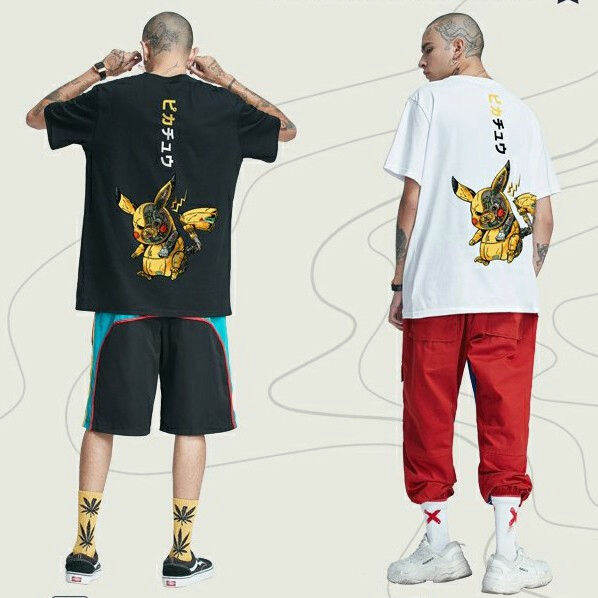 มีสินค้า-เสื้อยืดพิมพ์ลายการ์ตูน-pikachu-สำหรับผู้ชาย