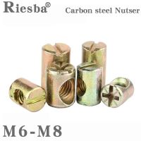 Barrel Nut Bolts Slotted Drive Cross Dowel Slotted Fittings for Beds Crib Chairs Horizontal Hole Nut Hammer Embedded  [M6 M8] Nails  Screws Fasteners