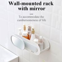 ▤❡ Bathroom Storage Rack Washstand With Mirror Non Perforated Wall Mounted