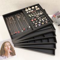 Fashionable Black Box Pu Leather Box Uncovered Jewelry Display Tray Big Jewelry Box Ring Earrings Storage Tray