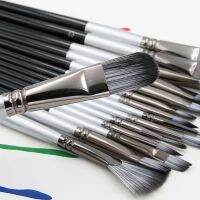 Nylon wool painting set canvas bag combination fan-shaped 18 piece Set Silver Black two-color wooden pole oil painting pen Art