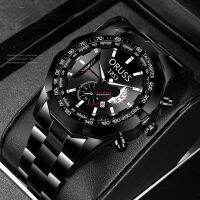 [Gift][With Box]Original ORUSS Mens Stainless Steel Waterproof Luxury Fashion Business Watch Automatic Quartz Wrist Men