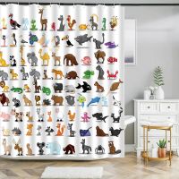 Cute Cat Dog Shower Curtains Cartoon Animals Printed Shower Curtain Waterproof Polyester for Bathroom Home Decor Bath Curtain