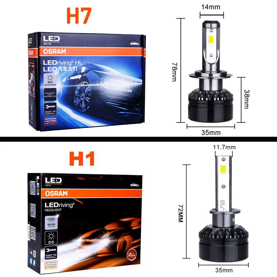 OSRAM H7 LED 360 Beam 6000K Headlight Bulbs Fog Lights H1 H11 H8 H9 HB3  9005 HB4 9006 H4 Led Moto Auto Lamps Hi/Low 50W Diodes