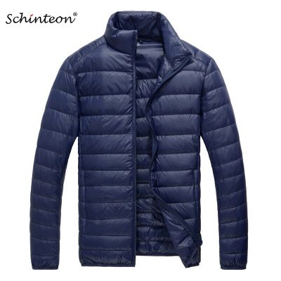 ZZOOI Schinteon Men Ultra Light White Duck Down Jacket Thin Stand Collar Solid Color Simple Autumn Outwear