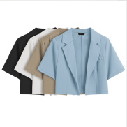 Áo Blazer Ngắn Tay Cổ Vest Dáng Croptop Phong Cách Trẻ Trung Thời Trang