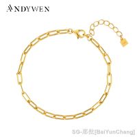 【hot】✶  ANDYWEN 925 Sterling Gold Horoscope Chain Adjustable Punk Bangle Plain Jewelry