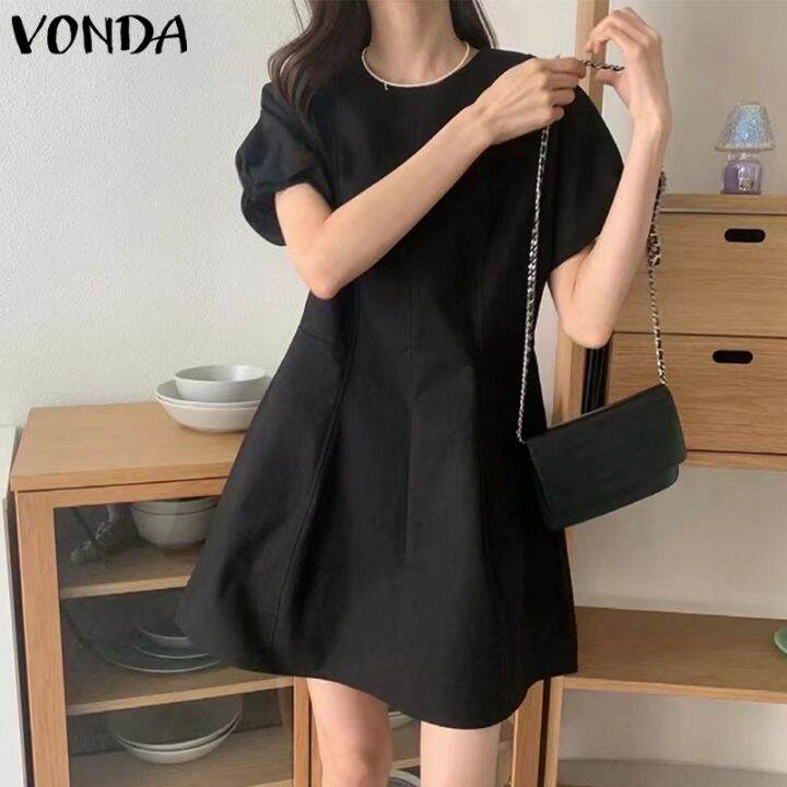 Vonda Women Short Sleeve Holiday Party Pleated Dress Summer Crew Neck