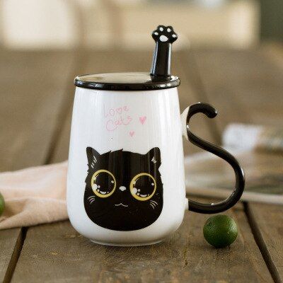 500ml Cartoon 3D Cat Ceramic Mug With Lid and Spoon Creative Milk Coffee Tea Cup Porcelain Mugs Christmas Day Gift