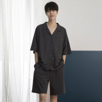 New Factory Outlet Couple Pajamas MenS Spring And Summer Short -Sleeved Pure Color Ice Porcelain Cotton Can