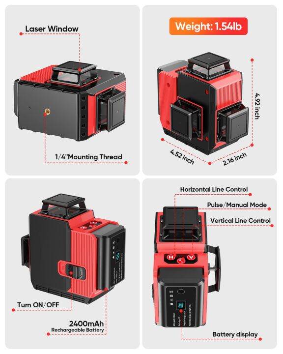 3d-3x360ปรับระดับด้วยตนเอง12เส้นเลเซอร์วัดระดับระดับเลเซอร์สีเขียวที่แสดงแบตเตอรี่2ชิ้นโหมดพัลส์ติดผนังระดับเลเซอร์แนวนอน