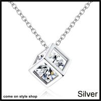 สร้อยคอมินิมอล สร้อยคอแฟชั่น จี้ คริสตัล สีเงิน อัลลอย Silver Crystal Magic Cube Jewelry Necklace