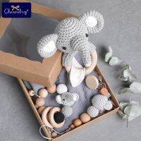 ♝♛☽ 1 ชุด Baby Pacifier คลิปห่วงโซ่ Bibs Teether สร้อยข้อมือโครเชต์ช้าง rattle แหวนไม้หนูที่ว่างเปล่าสำหรับทารกแรกเกิด Amigurumi ของเล่น