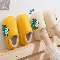 Waterproof Winter Women Thick Platform Non-Slip Home Rubber Slippers Cotton Warm Indoor Men Couple Ladies Cartoon Dinosaur Shoes