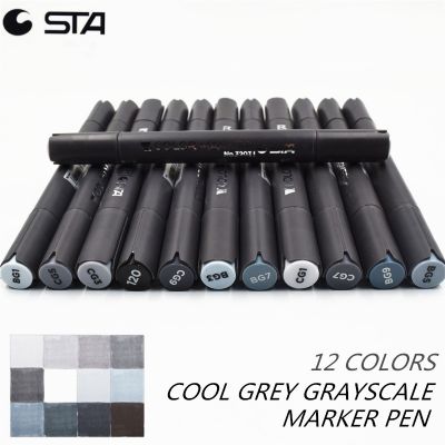 12Pcs Cool Grey Colors Marker Pen Grayscale Dual Head Art Markers Set for Manga Design Drawing School Student Supplies