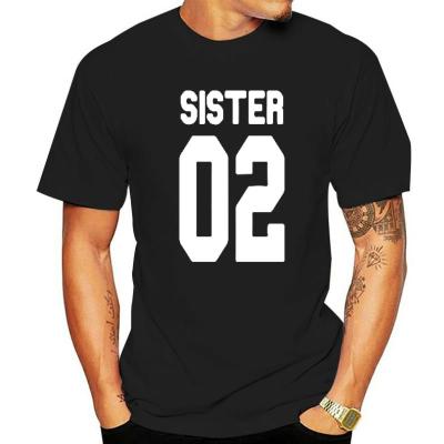 sister 02 letter  print 100% cotton funny T shirt Women short Tops Summer O-neck T shirt Tops high quality T-shirt for woman top