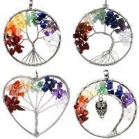 7 Chakra Stones Natural Stone Quartz Tree of Life Pendant for Women Healing Crystal Necklace Pendants Reiki Pendulum Jewelry