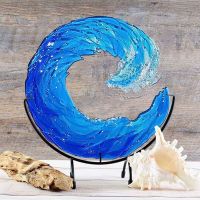 Ocean Wave Fused Glass Sculpture Creative Gradient Blue Ornament Decoration Shape Resin Art Crafts for Home Decor