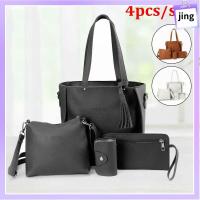 JING 4Pcs/set ความจุสูงมาก กระเป๋า Crossbody ลำลองแบบสบายๆ หนังพียู กระเป๋าแบบสะพายไหล่ แฟชั่นสำหรับผู้หญิง แบบพกพาได้ กระเป๋าถือแบบถือ ผู้หญิงผู้หญิงผู้หญิง