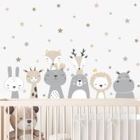 Cartoon Cute Lion Giraffe Animals Stars Wall Sticker Nursery Vinyl Childrens Wall Art Decals for Baby Kids Room Home Decoration