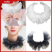 EWELLBE คอสเพลย์คอสเพลย์ ปกปลอม Tulle fluffy ruffled ตัวตลกที่ตกแต่ง ชั้นวินเทจ คอปกมีระบาย ห่อสร้อยคอ อุปกรณ์เสริมเครื่องแต่งกาย ปกผ้าซาตินเนียนนุ่ม สำหรับผู้หญิง