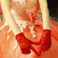 ℗✔♝ 1 Pair Popular Wedding Gloves See Through Prom Gloves Flower Pattern Floral Short Style Bridal Mittens Dress Up