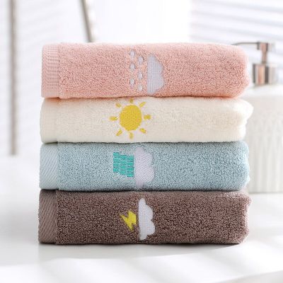 1Pc 34x74cm Soft Cotton Cloud Sun Embroidery Bathroom Wash Cloth Children Adult Family Hand Towel Absorbent