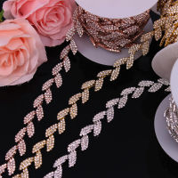 1Yard Silver Crystal Wedding Dress Belt Bridal Cup Chain Trim Leaf shape Rhinestone Trim Sew on Garments DIY Dress