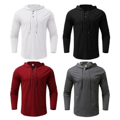 Mens Athletic Shirt Hoodie Fall Long Sleeve Hooded Casual Shirts Active Casual Drawstring Hoodie Shirt with Button Front Placket for Sports Hiking Workout Fitness Men workable