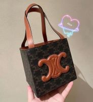 A.L.I.C.E Celine Triomphe ผ้าใบ &amp; หนังลูกวัว CUIR TRIOMPHE CUBE กระเป๋า กระเป๋าถือสีแทน