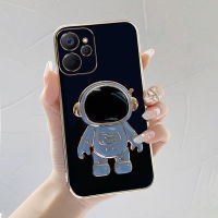 เคส Realme 10  นักบินอวกาศขาตั้งแบบพับได้แฟชั่นสีทึบหรูหราชุบโครเมียมนุ่ม TPU เคสโทรศัพท์สแควร์คลุมทั้งหมดเคสป้องกันกล้อง