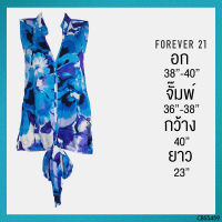 USED Forever 21 - Blue Floral Tie Dye Top | เสื้อแขนกุดสีน้ำเงิน สีขาว ลายดอก มัดย้อม โบว์ สาวอวบ สายฝอ แท้ มือสอง