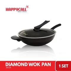 Happycall 5 Layer Diamond Nonstick Pan and Wok 3-piece Set, 11inch,  PFOA-Free, Cookware Set, Black