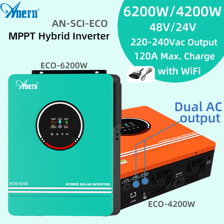 Anern 4.2kw 6.2kw MPPT Hybrid Solar Inverter 24V 48V Pure Sine Wave ...