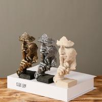 Nordic Creative Silence Is Gold Statue Resin Thinker Sculpture Figurine Vintage Home Office Decoration Modern Art Home Decor