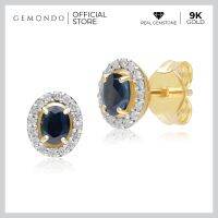 Gemondo ต่างหูทองคำ 9K ประดับไพลิน (Blue Sapphire) สไตล์คลาสสิกทรงรีเพชรล้อม ดีไซน์สตัด : gemstone earrings ต่างหูพลอย