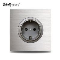 Wallpad L6 Grey 16A เดียว EU ผนังไฟฟ้าเงิน Pelat Aluminium 1แก๊งแผงโลหะขัดเต้าเสียบสายไฟ