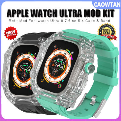 ชุดดัดแปลงโปร่งใสสุดหรูสำหรับนาฬิกา Apple เคสยางเรืองแสง49มม. และสายสำหรับ I Watch Series 8 7 6 5 4 SE 45มม. 44มม.