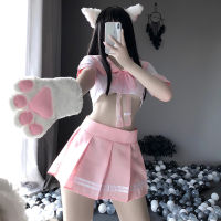 Sailor Collar Bow Tie Women Student Uniform Velcro Sweet Japanese Pink Cosplay Costumes With Miniskirt Sexy Lingerie Schoolgirl