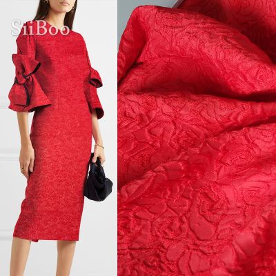 Hot sale! Luxury red black 3D convex floral jacquard brocade fabric for dress coat tissue fabric cloth tela tejido SP3921