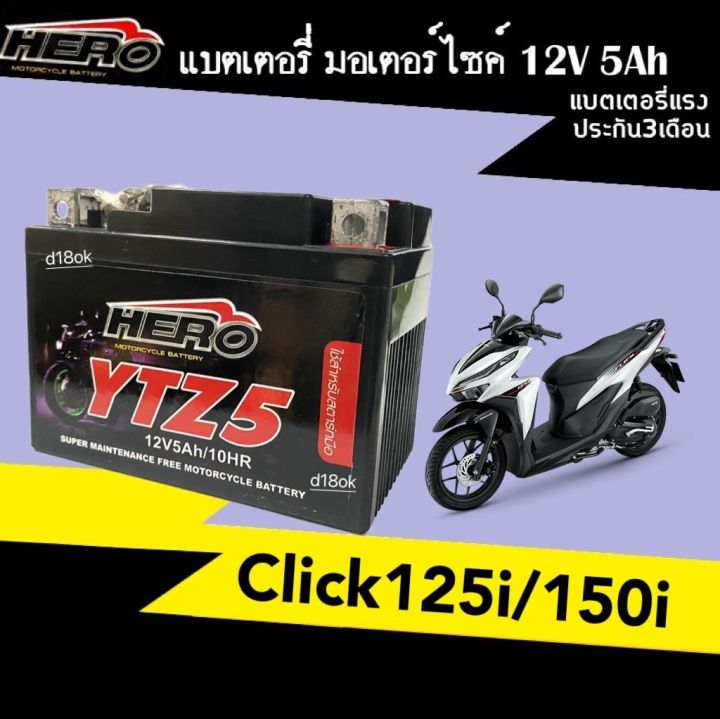 แบตเตอรี่มอไซค์-click125i-click150i-แบตเตอรี่คลิ๊ก-แบตเตอรี่ใหม่ไฟแรง-12v-5ah-แบตแห้งพร้อมใช้งาน-ฮอนด้า-คลิ๊ก125ไอ-คลิ๊ก150ไอ-แบตใหม่ทุกล็อต