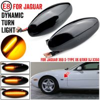 ไฟ LED แสดงสถานะด้านข้างแบบไดนามิกสำหรับ XJ8จากัวร์ XJR 1997-2005 XJ X350 XK8แบบ S-Type 2ชิ้นโคมไฟทวนสัญญาณแสดงสถานะเลนส์สัญญาณไฟควัน