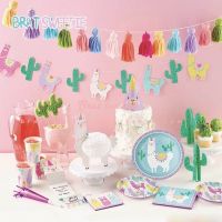 【CW】 Llama Alpaca Paper Plates Cups Napkins Disposable Supplies Happy Birthday Decorations Kids